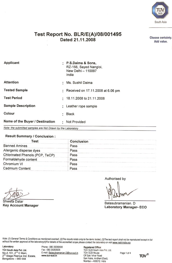 Test Report of the Leather Cords