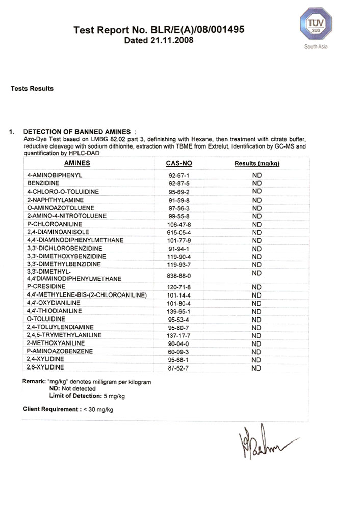 Test Report of the Leather Cords
