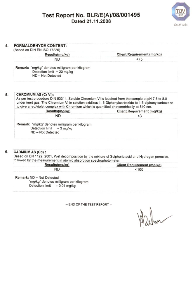 Test Report of the Leather Cords